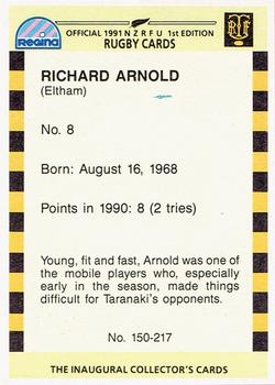 1991 Regina NZRFU 1st Edition #150 Richard Arnold Back